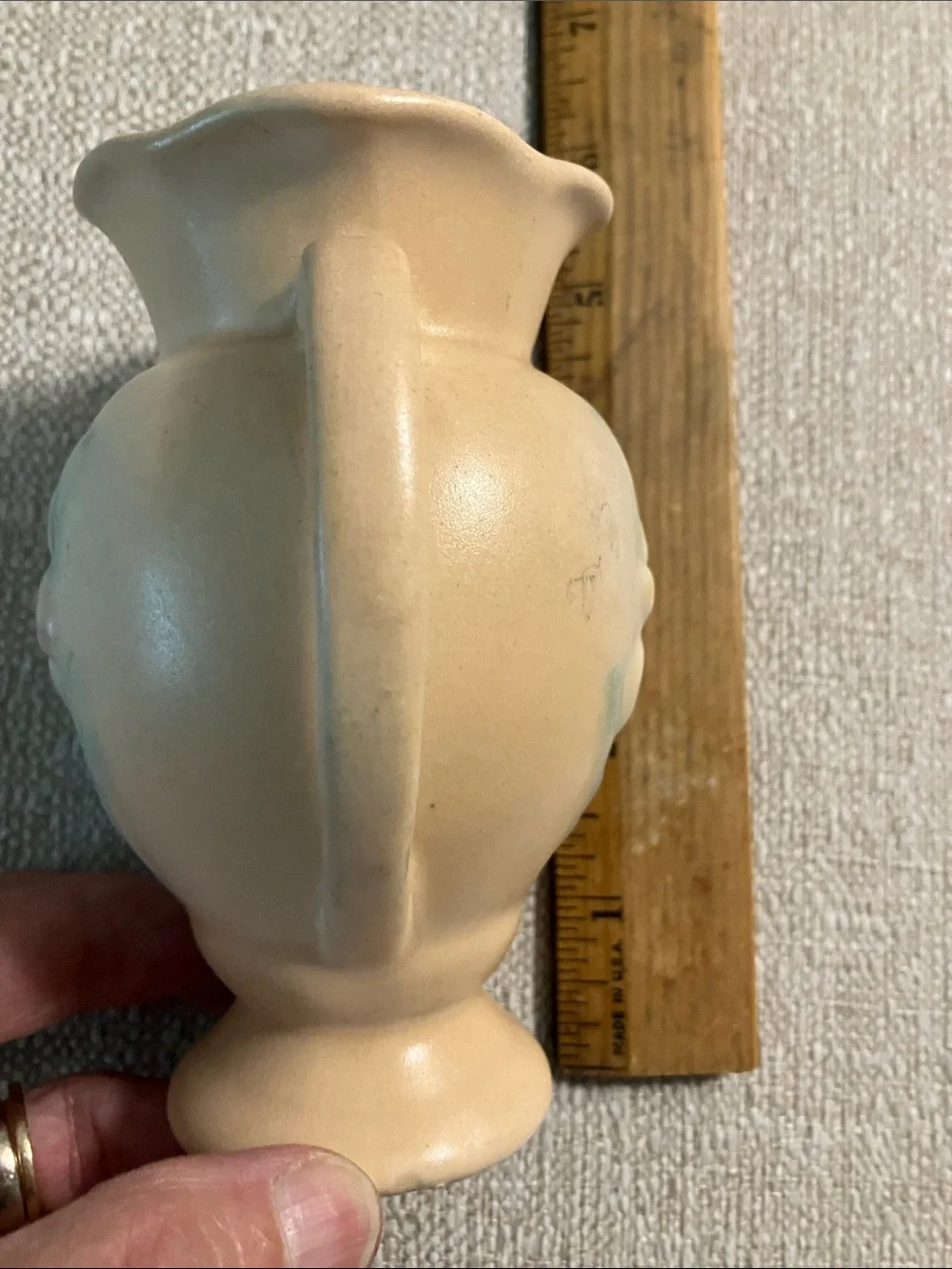 Hull Vintage tiny Cream Ceramic Double-Handled Vase with Soft Floral Motif